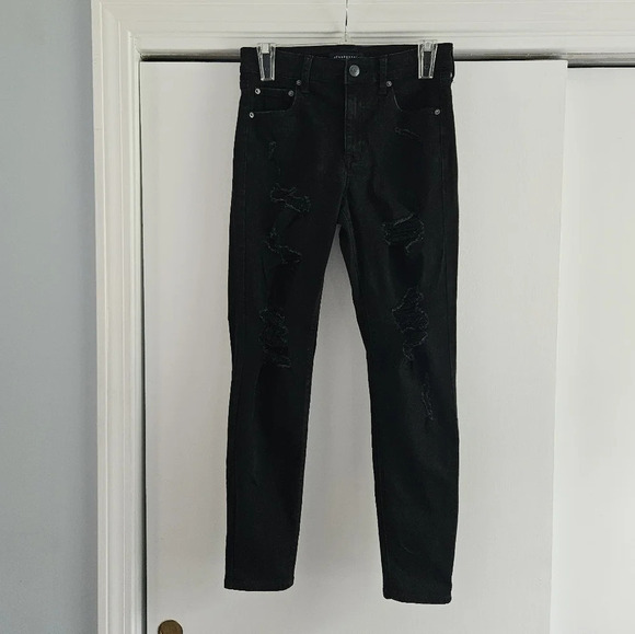 Aeropostale High Rise Ripped-up Black 8 Regular Jegging Jean - Picture 1 of 8